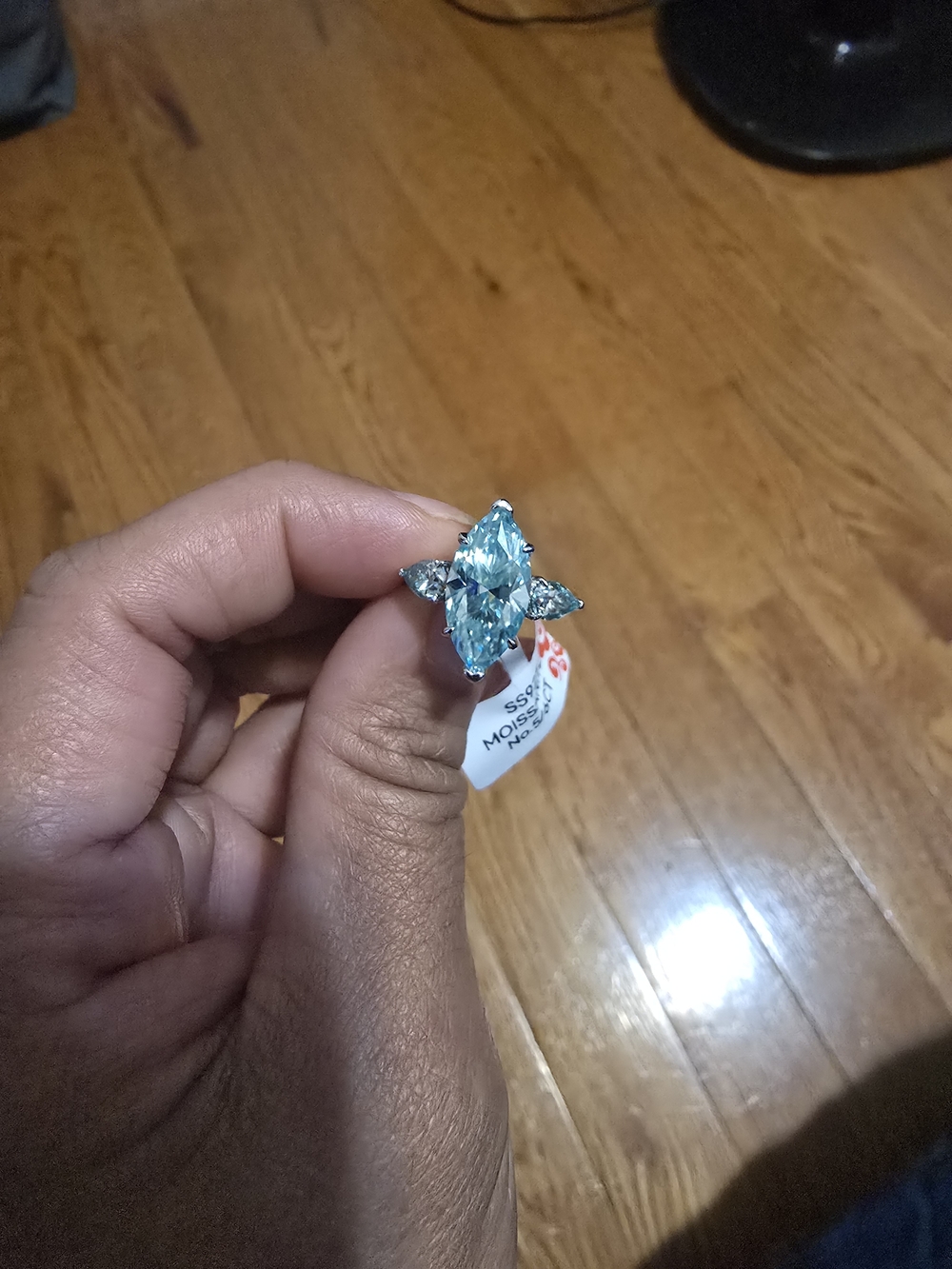 Aquamarine Blue Moissanite Marquise Ring 925 Sterling Silver - Picture 3 of 4